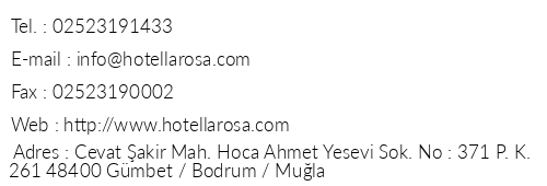 Hotel La Rosa telefon numaralar, faks, e-mail, posta adresi ve iletiim bilgileri